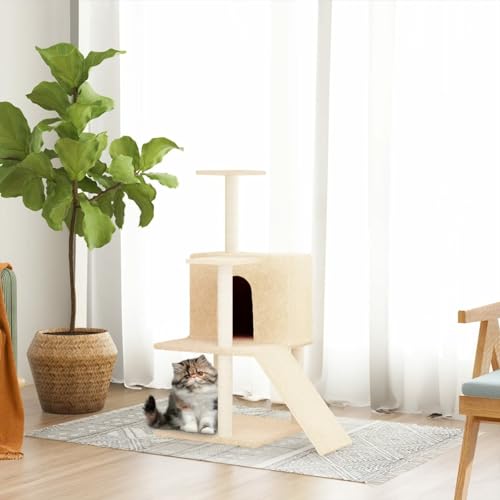 Kratzbaum mit Sisal-Kratzsäulen, JUNZAI Katzenkratzbaum, Kratzbaum, Kratzsäule, Katzen Kratzmöbel, Katzenkratzsäule, Creme 109 cm von JUNZAI