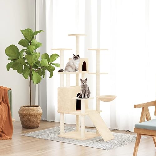 Kratzbaum mit Sisal-Kratzsäulen, JUNZAI Katzenkratzbaum, Kratzbaum, Kratzsäule, Katzen Kratzmöbel, Katzenkratzsäule, Creme 154 cm Kratzbaum mit Sisal-Kratzsäulen, JUNZAI Katzenkratzbaum, Kratzbaum, Kratzsäule, Katzen Kratzmöbel, Katzenkratzsäule, Creme 154 cm von JUNZAI