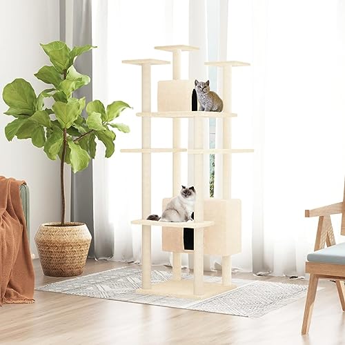 Kratzbaum mit Sisal-Kratzsäulen, JUNZAI Katzenkratzbaum, Kratzbaum, Kratzsäule, Katzen Kratzmöbel, Katzenkratzsäule, Creme 162 cm Kratzbaum mit Sisal-Kratzsäulen, JUNZAI Katzenkratzbaum, Kratzbaum, Kratzsäule, Katzen Kratzmöbel, Katzenkratzsäule, Creme 162 cm von JUNZAI