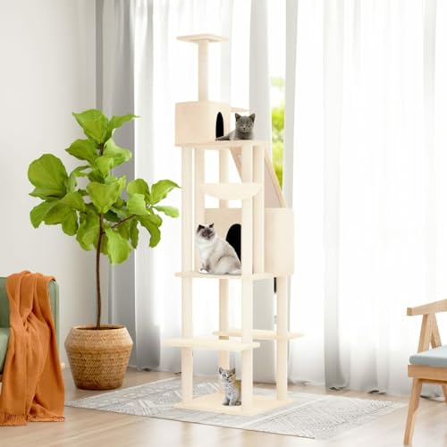 Kratzbaum mit Sisal-Kratzsäulen, JUNZAI Katzenkratzbaum, Kratzbaum, Kratzsäule, Katzen Kratzmöbel, Katzenkratzsäule, Creme 201 cm Kratzbaum mit Sisal-Kratzsäulen, JUNZAI Katzenkratzbaum, Kratzbaum, Kratzsäule, Katzen Kratzmöbel, Katzenkratzsäule, Creme 201 cm von JUNZAI