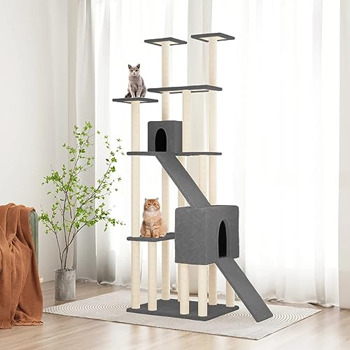 Kratzbaum mit Sisal-Kratzsäulen, JUNZAI Katzenkratzbaum, Kratzbaum, Kratzsäule, Katzen Kratzmöbel, Katzenkratzsäule, Dunkelgrau 190 cm Kratzbaum mit Sisal-Kratzsäulen, JUNZAI Katzenkratzbaum, Kratzbaum, Kratzsäule, Katzen Kratzmöbel, Katzenkratzsäule, Dunkelgrau 190 cm von JUNZAI
