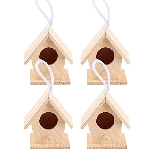 JUOPZKENN 4 Stück Holz-Vogelhaus Zum Aufhängen, Vogelnester, Box, Gartendekoration, Ornament, Holzvogel für die Familie von JUOPZKENN