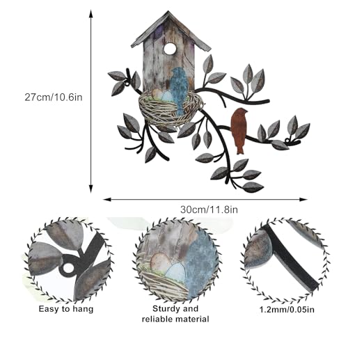 JUOPZKENN Vögel Wand Metall Dekor für Wand Outdoor Vogel Wandkunst Hängender Metallbaum mit Vogelhaus für Wohnzimmer Metall Baum Blatt Wanddekoration für Indoor Outdoor Garten(#5) von JUOPZKENN