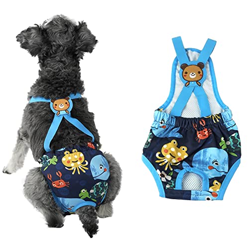 Hundewindel, Hygiene-Höschen mit Strumpfhalter, wiederverwendbar, waschbar, für Mädchen, Haustier-Unterwäsche, Windeln, Jumpsuits, Einteiler für Welpen, kleine Hündinnen (Blau, XL) von JUOZIUI