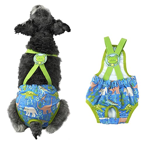 Hundewindel, hygienisches Höschen mit Strumpfhalter, wiederverwendbar, waschbar, für Mädchen, Haustier-Unterwäsche, Windeln, Jumpsuits, Einteiler für Welpen, kleine Hündinnen (Grün, XL) von JUOZIUI