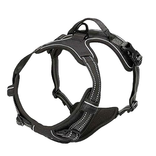 Brustgeschirre Kleine Hunde Leicht Mittelgroße Hunde Leine Hund Hundegeschirr Schnalle Reflektierender Cursor Schnalle Atmungsaktives Bequemes Netz Dickes Nylon-Gurtband (L,Black) von JUSHZ