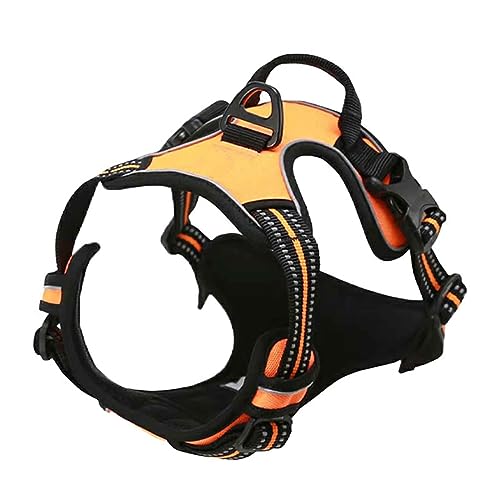 Brustgeschirre Kleine Hunde Leicht Mittelgroße Hunde Leine Hund Hundegeschirr Schnalle Reflektierender Cursor Schnalle Atmungsaktives Bequemes Netz Dickes Nylon-Gurtband (L,orange) von JUSHZ