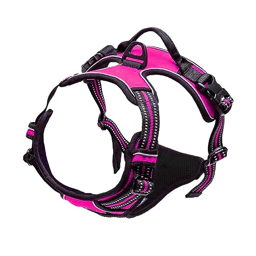 Brustgeschirre Kleine Hunde Leicht Mittelgroße Hunde Leine Hund Hundegeschirr Schnalle Reflektierender Cursor Schnalle Atmungsaktives Bequemes Netz Dickes Nylon-Gurtband (L,pink) von JUSHZ