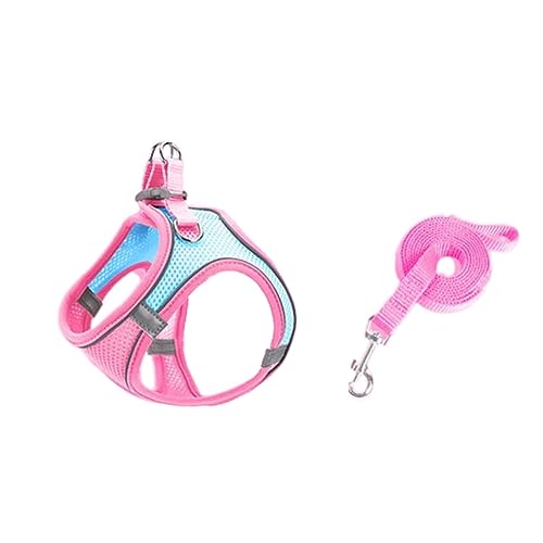 Hundeleine Brustgeschirre Große Hunde Kleine Hunde Leicht Mittelgroße Leine Hund Hundegeschirr Doppelring Kordelzug Atmungsaktives Netz Nylon-Gurtband Reflektierend Nacht 1,5m (L,pink1) von JUSHZ