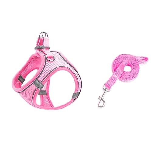 Hundeleine Brustgeschirre Große Hunde Kleine Hunde Leicht Mittelgroße Leine Hund Hundegeschirr Doppelring Kordelzug Atmungsaktives Netz Nylon-Gurtband Reflektierend Nacht 1,5m (M,pink) von JUSHZ