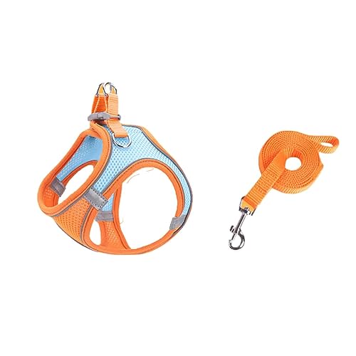 Hundeleine Brustgeschirre Große Hunde Kleine Hunde Leicht Mittelgroße Leine Hund Hundegeschirr Doppelring Kordelzug Atmungsaktives Netz Nylon-Gurtband Reflektierend Nacht 1,5m (S,Orange 1) von JUSHZ