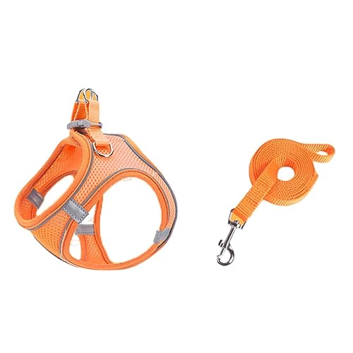 Hundeleine Brustgeschirre Große Hunde Kleine Hunde Leicht Mittelgroße Leine Hund Hundegeschirr Doppelring Kordelzug Atmungsaktives Netz Nylon-Gurtband Reflektierend Nacht 1,5m (S,orange) von JUSHZ