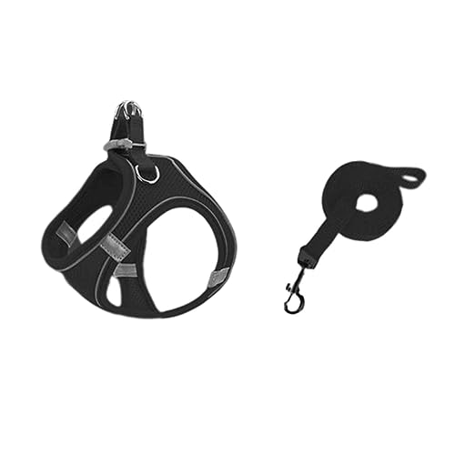 Hundeleine Brustgeschirre Große Hunde Kleine Hunde Leicht Mittelgroße Leine Hund Hundegeschirr Doppelring Kordelzug Atmungsaktives Netz Nylon-Gurtband Reflektierend Nacht 1,5m (XXS,Black) von JUSHZ