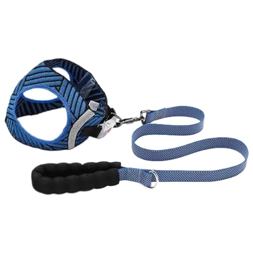 JUSHZ Hundeleine Brustgeschirre Kleine Hunde Leicht Mittelgroße Verstellbar Hundegeschirr Kordelzug Leichtgewichtler Verschleißfest Und Zugfest Komfortgriff Reflektierend In Der Nacht (L,Blue) von JUSHZ