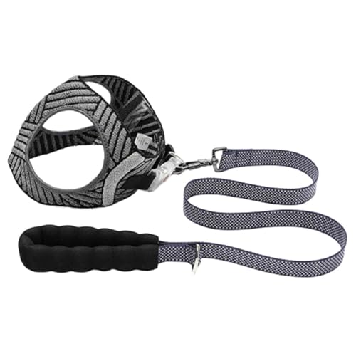 JUSHZ Hundeleine Brustgeschirre Kleine Hunde Leicht Mittelgroße Verstellbar Hundegeschirr Kordelzug Leichtgewichtler Verschleißfest Und Zugfest Komfortgriff Reflektierend In Der Nacht (M,Grey) von JUSHZ