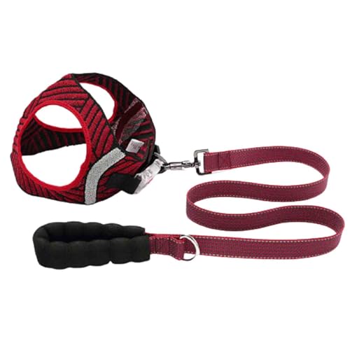 JUSHZ Hundeleine Brustgeschirre Kleine Hunde Leicht Mittelgroße Verstellbar Hundegeschirr Kordelzug Leichtgewichtler Verschleißfest Und Zugfest Komfortgriff Reflektierend In Der Nacht (XL,Red) von JUSHZ