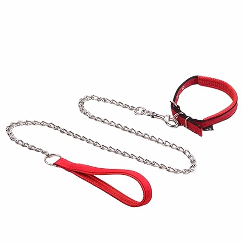 Hundeleine Große Hunde Kleine Hunde Leicht Mittelgroße Hunde Leine Hund Verstellbar Hundegeschirr Anti-Biss-Metallkette Robust Und Langlebig Manuelle Anpassung Der Halsgröße (red 1.2m,L) von JUSHZ