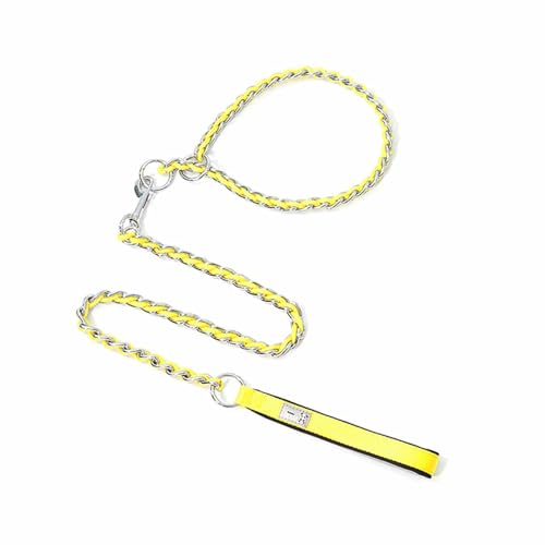 Hundeleine Kleine Hunde Leicht Mittelgroße Hunde Leine Hund Hundegeschirr Kordelzug Pull on Bissfest Edelstahl (M,Yellow) von JUSHZ