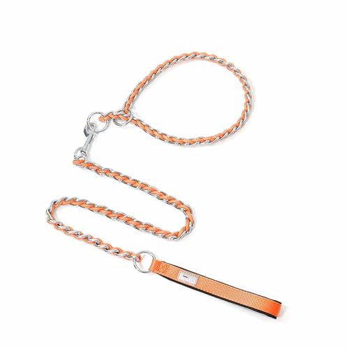 JUSHZ Hundeleine Kleine Hunde Leicht Mittelgroße Hunde Leine Hund Hundegeschirr Kordelzug Pull on Bissfest Edelstahl (M,orange) von JUSHZ