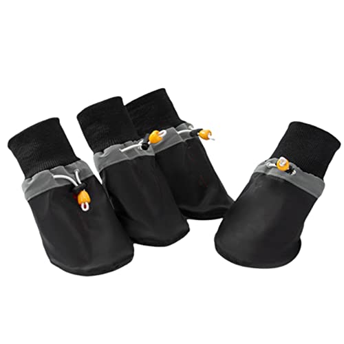 Hundeschuhe Wasserdicht Pfotenschutz Dog Shoes Hund Schuhe Atmungsaktiv 4er-Set Abriebfester Gegen Hitze Herbst Winter Bequemes Warmes Verdicktes Fleece Rutschfeste Reflektierend (XL,black thin) von JUSHZ
