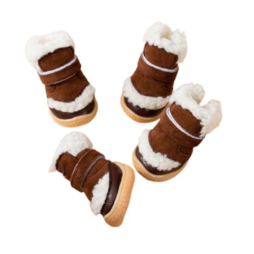 JUSHZ Hundeschuhe Wasserdicht Pfotenschutz Dog Shoes Hund Schuhe Neopren Für Kleine Hunde Outdoor Atmungsaktiv Puppy 4er-Set Mit Abriebfester Anti Rutsch Herbst Winter Dicke Baumwolle (2,Brown) von JUSHZ