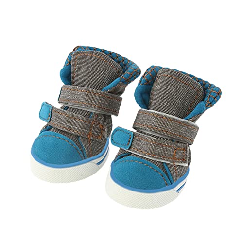 JUSHZ Hundeschuhe Pfotenschutz Dog Shoes Hund Schuhe Atmungsaktiv 4er-Set Abriebfester Anti Rutsch Gegen Hitze Haustier Sommer Verschleißfester Denim Komfortabel PU-Gummisohle (1,Grey) von JUSHZ
