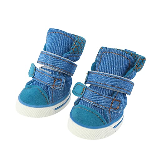 JUSHZ Hundeschuhe Pfotenschutz Dog Shoes Hund Schuhe Atmungsaktiv 4er-Set Abriebfester Anti Rutsch Gegen Hitze Haustier Sommer Verschleißfester Denim Komfortabel PU-Gummisohle (3,Blue) von JUSHZ