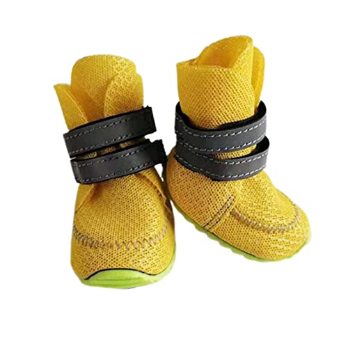 JUSHZ Hundeschuhe Pfotenschutz Dog Shoes Hund Schuhe Atmungsaktiv Puppy 4er-Set Abriebfester Anti Rutsch Gegen Hitze Atmungsaktiv Sommer Weiche Und Dünne Abriebfeste Sohle (65,Yellow) von JUSHZ