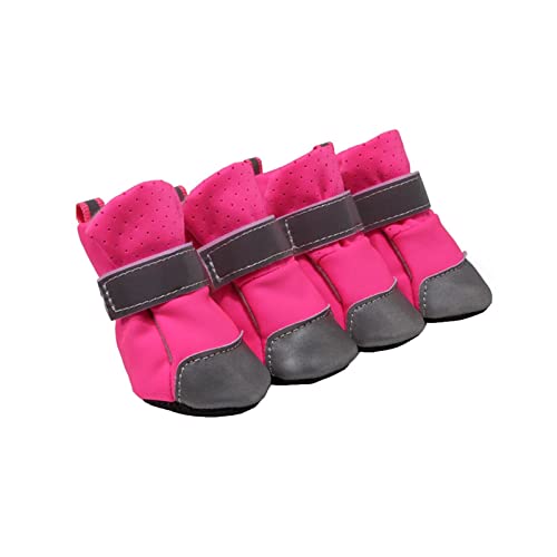 JUSHZ Hundeschuhe Pfotenschutz Dog Shoes Hund Schuhe Für Kleine Hunde Atmungsaktiv Puppy 4er-Set Abriebfester Anti Rutsch Gegen Hitze Bequem Sommer Weiche rutschfeste Sohle Mit Riemen (XL,pink) von JUSHZ