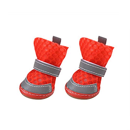 JUSHZ Hundeschuhe Pfotenschutz Dog Shoes Hund Schuhe Für Kleine Hunde Outdoor Atmungsaktiv Puppy 4er-Set Abriebfester Anti Rutsch Gegen Hitze Sommer rutschfest Reflektierender (1,red) von JUSHZ