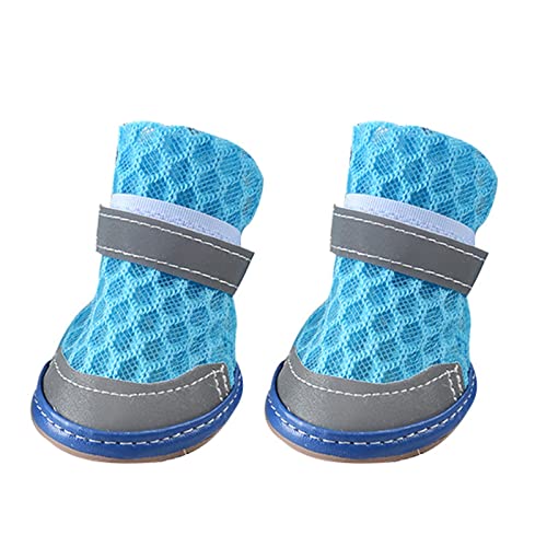 JUSHZ Hundeschuhe Pfotenschutz Dog Shoes Hund Schuhe Für Kleine Hunde Outdoor Atmungsaktiv Puppy 4er-Set Abriebfester Anti Rutsch Gegen Hitze Sommer rutschfest Reflektierender (4,Blue) von JUSHZ