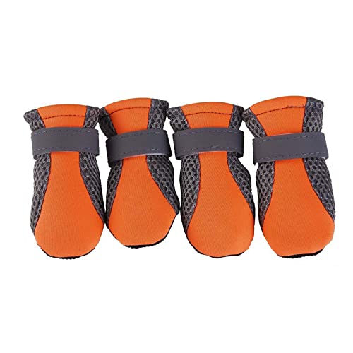 JUSHZ Hundeschuhe Pfotenschutz Dog Shoes Hund Schuhe Für Kleine Hunde Outdoor Atmungsaktiv Puppy Abriebfester Anti Rutsch Gegen Hitze Mesh-Schuhe Reflektierende Stiefel Weiche (L,orange) von JUSHZ