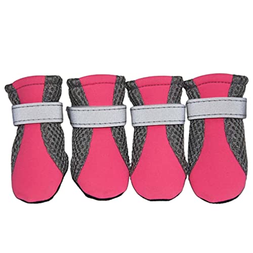 JUSHZ Hundeschuhe Pfotenschutz Dog Shoes Hund Schuhe Für Kleine Hunde Outdoor Atmungsaktiv Puppy Abriebfester Anti Rutsch Gegen Hitze Mesh-Schuhe Reflektierende Stiefel Weiche (L,pink) von JUSHZ