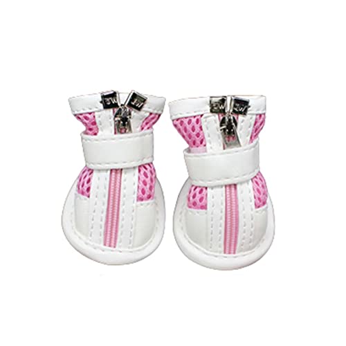 JUSHZ Hundeschuhe Pfotenschutz Dog Shoes Hund Schuhe Für Kleine Hunde Puppy Abriebfester Anti Rutsch Gegen Hitze Atmungsaktive Elastische Weichpaste Verschleißfeste Stiefel 4er-Set (1,pink) von JUSHZ