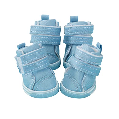 JUSHZ Hundeschuhe Pfotenschutz Dog Shoes Hund Schuhe Kleine Hunde Puppy Abriebfester Anti Rutsch Gegen Hitze Fußabdeckung Haustiere Frühling Sommer Dicke Sehnensohle Atmungsaktive (4,Blue) von JUSHZ