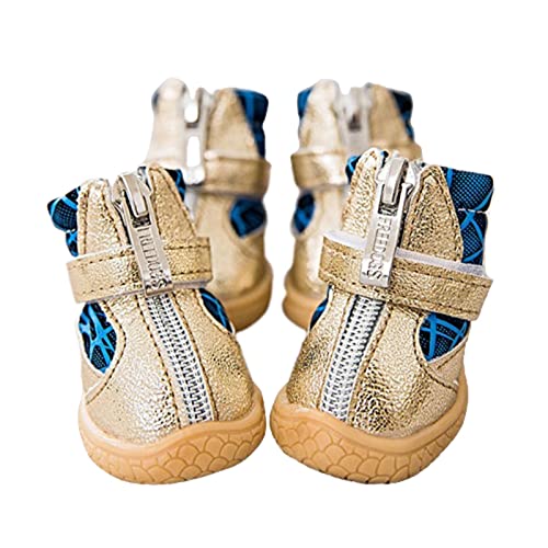 JUSHZ Hundeschuhe Pfotenschutz Dog Shoes Hund Schuhe Puppy 4er-Set Abriebfester Anti Rutsch Frühling Atmungsaktiv Reflektierender Streifen Gittergewebe Mit Reißverschluss (1,Blue) von JUSHZ