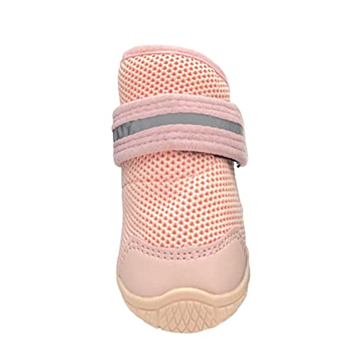 JUSHZ Hundeschuhe Wasserdicht Pfotenschutz Dog Shoes Hund Schuhe Atmungsaktiv 4er-Set Abriebfester Anti Rutsch Gegen Hitze rutschfeste Sohle Verschleißfest Reflektierende Bänder (5,pink) von JUSHZ