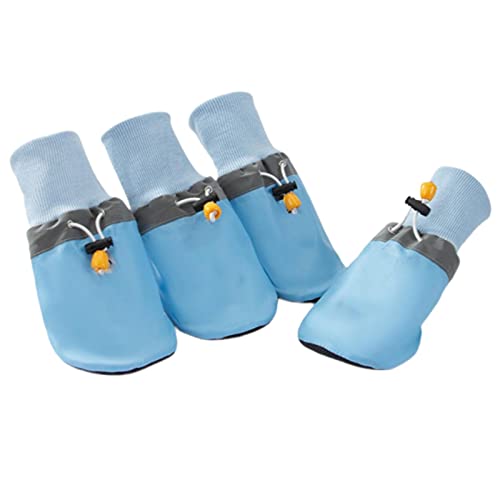 JUSHZ Hundeschuhe Wasserdicht Pfotenschutz Dog Shoes Hund Schuhe Atmungsaktiv 4er-Set Abriebfester Gegen Hitze Herbst Winter Bequemes Warmes Verdicktes Fleece rutschfeste Reflektierend (M,Blue Thin) von JUSHZ