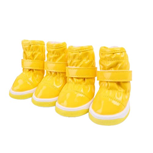 JUSHZ Hundeschuhe Wasserdicht Pfotenschutz Dog Shoes Hund Schuhe Atmungsaktiv Puppy 4er-Set Mit Abriebfester Anti Rutsch Gegen Hitze Haustier-Baumwollschuhe Herbst Winter Warm Halten (4,Yellow) von JUSHZ