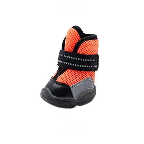 JUSHZ Hundeschuhe Wasserdicht Pfotenschutz Dog Shoes Hund Schuhe Für Große Hunde Atmungsaktiv 4er-Set Abriebfester Anti Rutsch Gegen Hitze Haustierschuhe Mesh-Tuch (1,orange) von JUSHZ