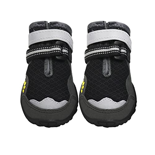 JUSHZ Hundeschuhe Wasserdicht Pfotenschutz Dog Shoes Hund Schuhe Für Große Hunde Atmungsaktiv Puppy 4er-Set Laufschuhe Haustiere Sommer Atmungsaktiv Verschleißfest rutschfest (1,Black) von JUSHZ