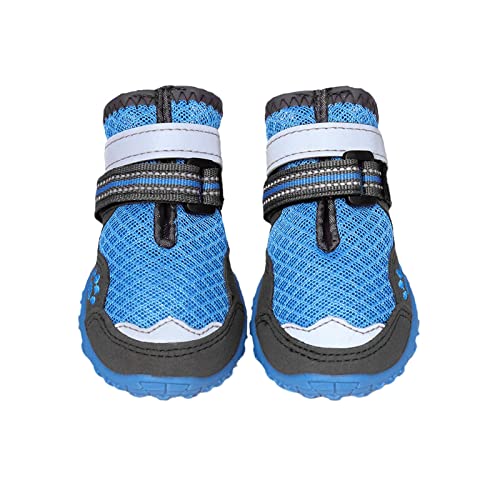 JUSHZ Hundeschuhe Wasserdicht Pfotenschutz Dog Shoes Hund Schuhe Für Große Hunde Atmungsaktiv Puppy 4er-Set Laufschuhe Haustiere Sommer Atmungsaktiv Verschleißfest rutschfest (1,Blue) von JUSHZ