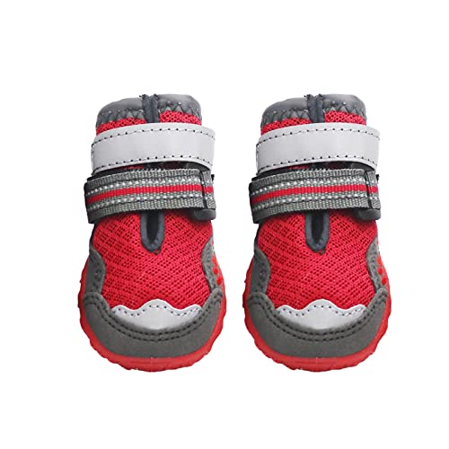 JUSHZ Hundeschuhe Wasserdicht Pfotenschutz Dog Shoes Hund Schuhe Für Große Hunde Atmungsaktiv Puppy 4er-Set Laufschuhe Haustiere Sommer Atmungsaktiv Verschleißfest rutschfest (2,red) von JUSHZ