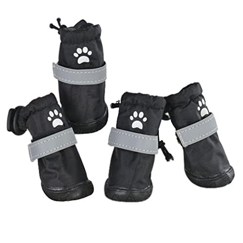 JUSHZ Hundeschuhe Wasserdicht Pfotenschutz Dog Shoes Hund Schuhe Für Kleine Hunde Sommer Outdoor Puppy 4er-Set Abriebfester Anti Rutsch Gegen Hitze Reflektierende Schnalle Verstellbar (3,Black) von JUSHZ