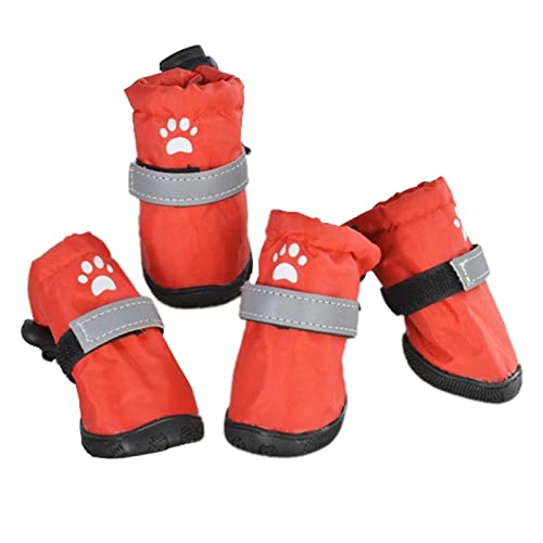 JUSHZ Hundeschuhe Wasserdicht Pfotenschutz Dog Shoes Hund Schuhe Für Kleine Hunde Sommer Outdoor Puppy 4er-Set Abriebfester Anti Rutsch Gegen Hitze Reflektierende Schnalle Verstellbar (3,red) von JUSHZ