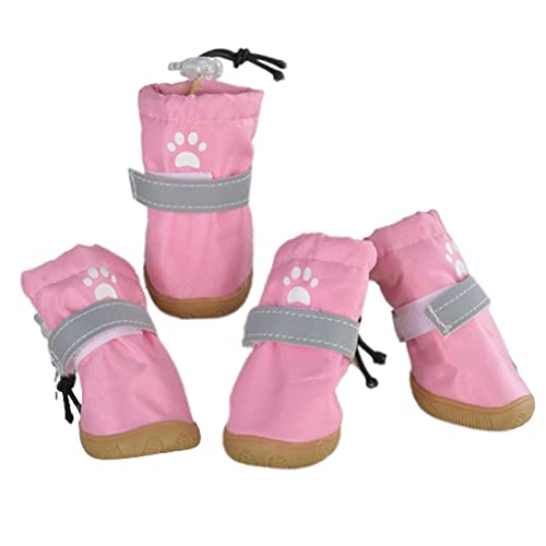 JUSHZ Hundeschuhe Wasserdicht Pfotenschutz Dog Shoes Hund Schuhe Für Kleine Hunde Sommer Outdoor Puppy 4er-Set Abriebfester Anti Rutsch Gegen Hitze Reflektierende Schnalle Verstellbar (4,pink) von JUSHZ