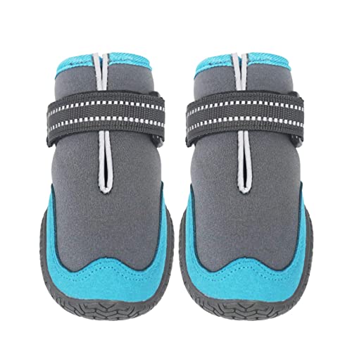 JUSHZ Hundeschuhe Wasserdicht Pfotenschutz Dog Shoes Hund Schuhe Neopren Für Große Hunde Abriebfester Anti Rutsch Gegen Hitze rutschfeste Sohle Riemen Sommer Wasserdicht Atmungsaktiv (6,Blue) von JUSHZ