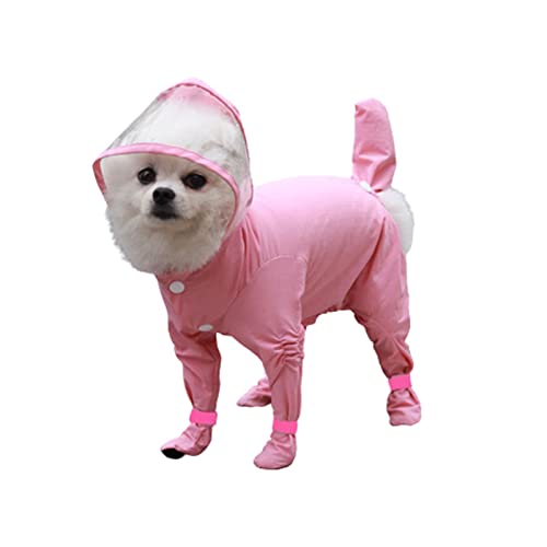 JUSHZ Regenmantel Hund Wasserdicht Regenjacke Hund Hunderegenmantel Hunderegenjacke Hunderegenmantel Regenmantel Klein Kapuze Mit Beinen Poncho Haustier Katze Regenstiefel Mit Krempe (XL,pink) von JUSHZ