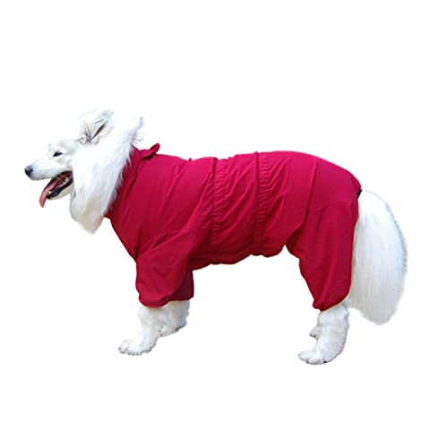 Regenmantel Hund Wasserdicht Regenjacke Hunderegenjacke Hunderegenmantel Regenmantel Große Kapuze Mit Beinen Bauchschutz Regencape Schrumpfschnallen-Design Verstellbare Größe (22,red) von JUSHZ