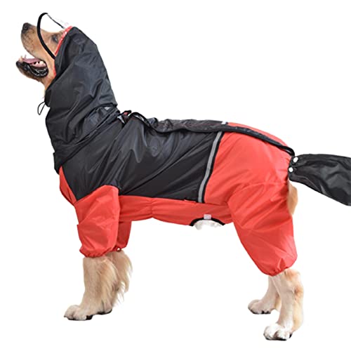 JUSHZ Regenmantel Hund Wasserdicht Regenjacke Hunderegenmantel Hunderegenjacke Hunderegenmantel Regenmantel Große Hunde Kapuze Mit Beinen Mit Abschleppöse Reflektierender Cursor (3XL,red) von JUSHZ
